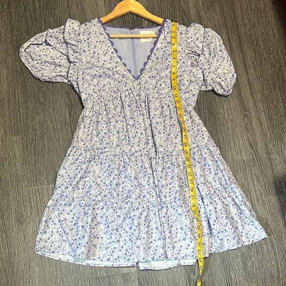 Blue and White Puff Sleeve V-Neck Mini Sundress - Picture 12 of 12
